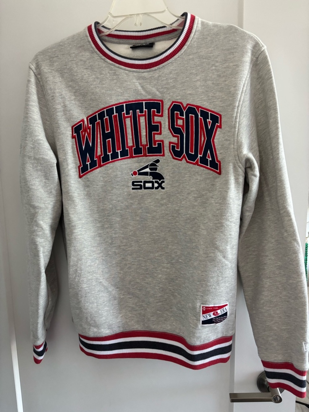 New Era Gray White Sox Crewneck with Red & Navy Trim